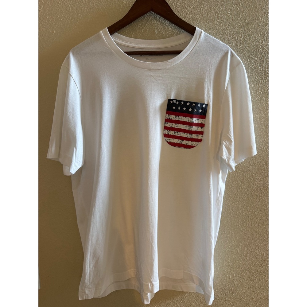 TravisMathew NWOT XL White Pima Cotton American Flag Pocket T-Shirt